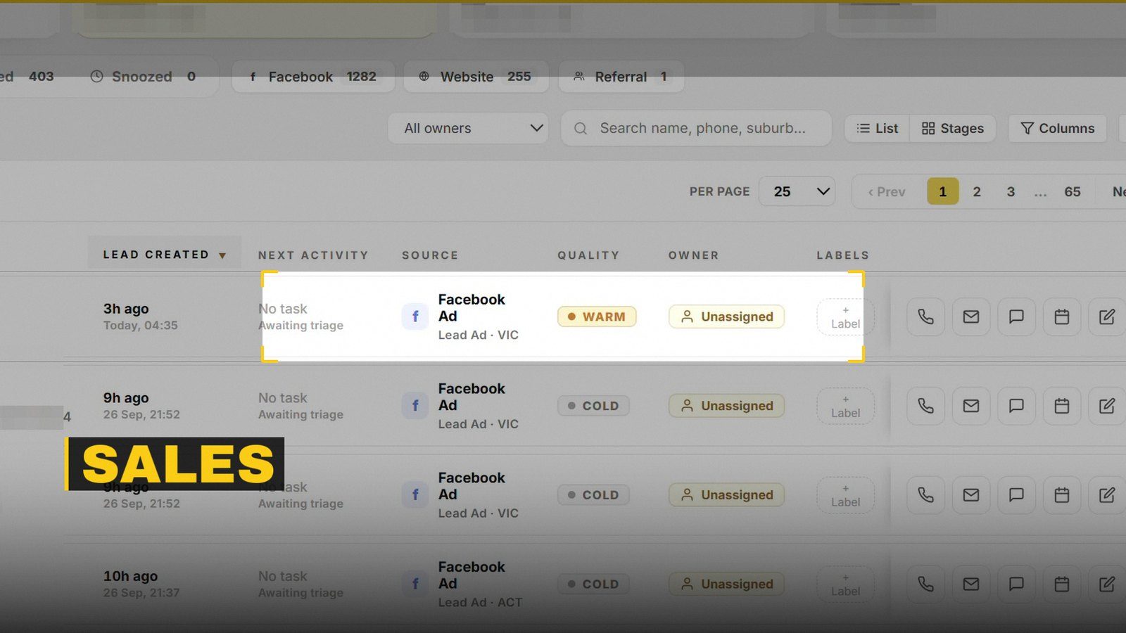 ForgeOS CRM: the sales workspace with scored leads